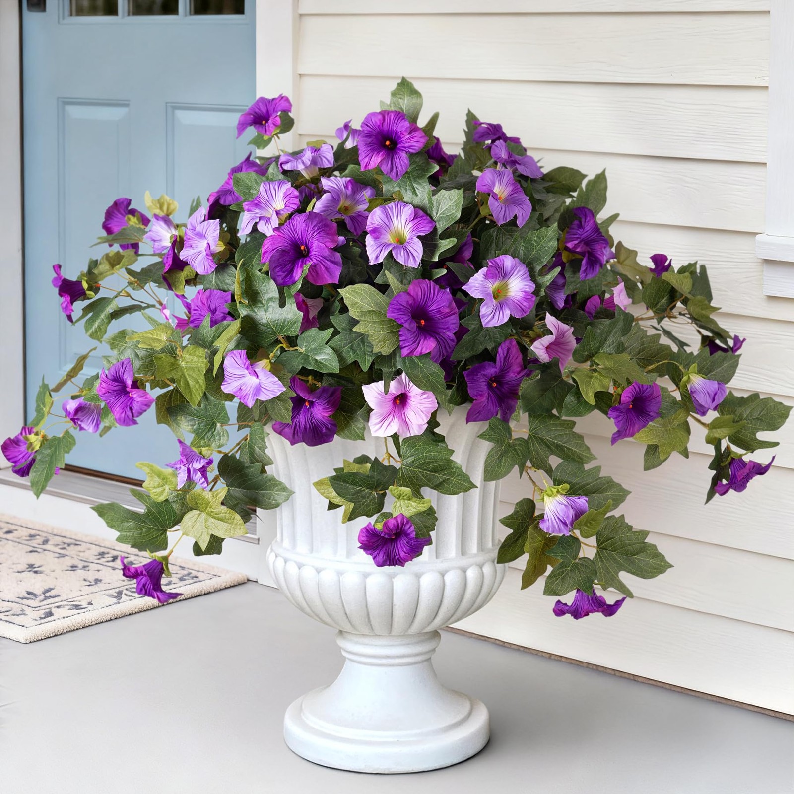 New Best 2 Pcs Artificial Fake Petunia Flowers for Outdoor Porch Summer Decor UV