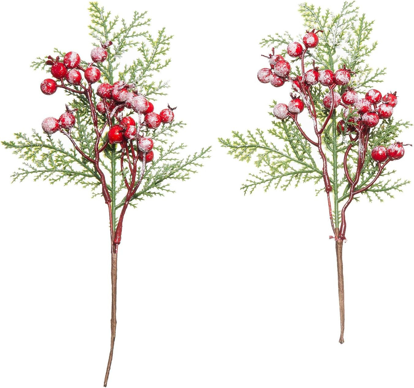 Christmas Tree Picks Red Berry Pine Cones Holly Leaves Floral Stems 20 Pack