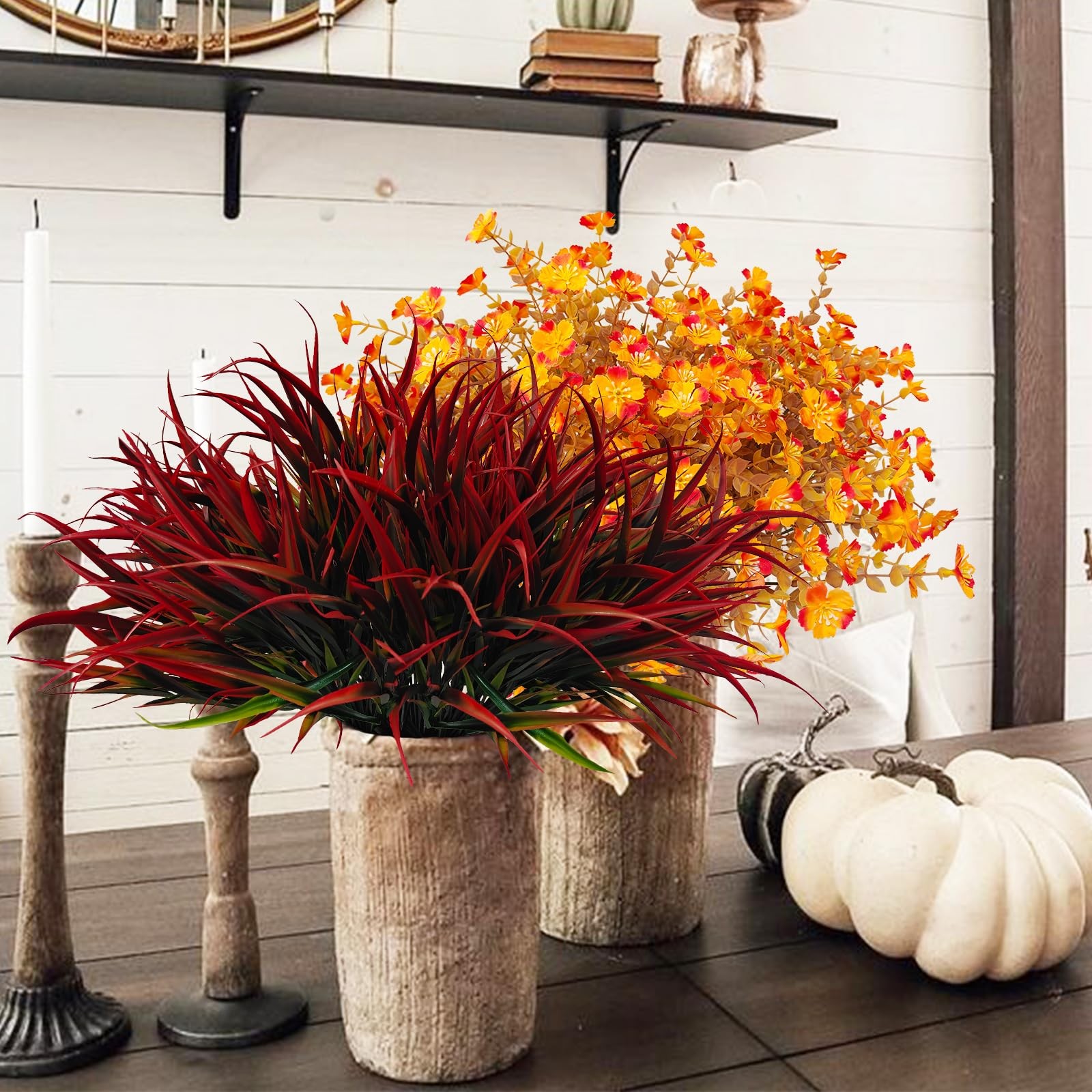 Artificial Fall Flowers Faux Mums, Autumn Outdoor Indoor Decor, Fake Daisy Pl…