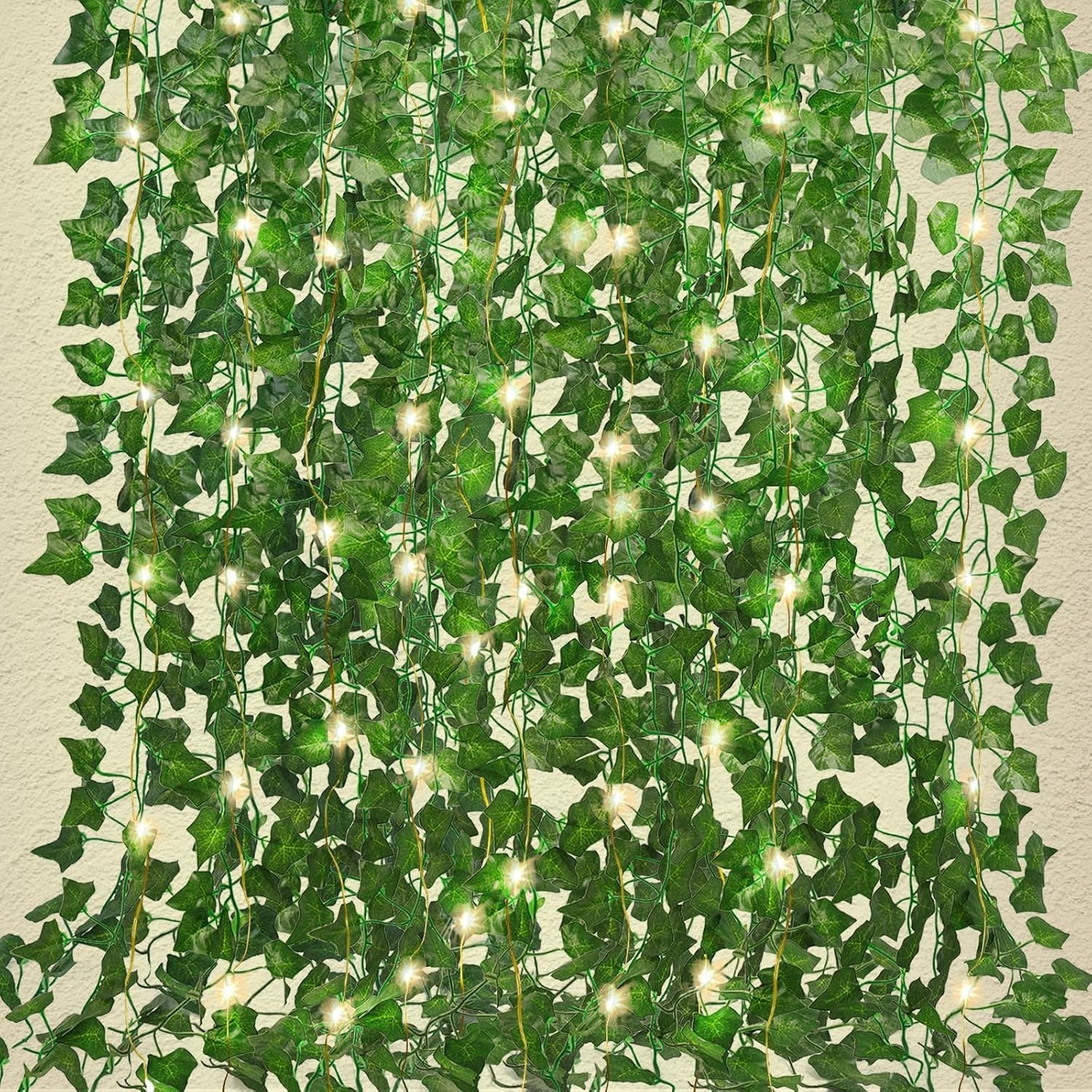 36 Pack of Lifelike Ivy Vines with 300 LED String Lights for Indoor/Outdoor Use