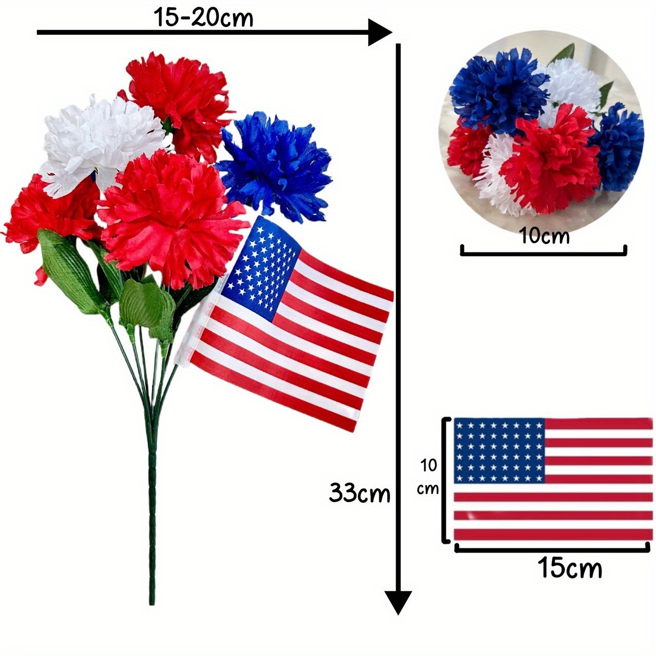 4Pcs Patriotic Artificial Flowers w/American Flag 4th of July Veterans Day Decor