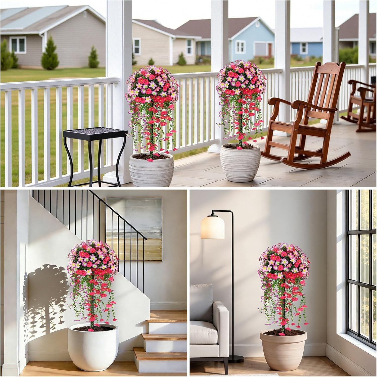 Elegant 2-Pack Artificial Pink Topiary Balls – Maintenance-Free Outdoor Beauty