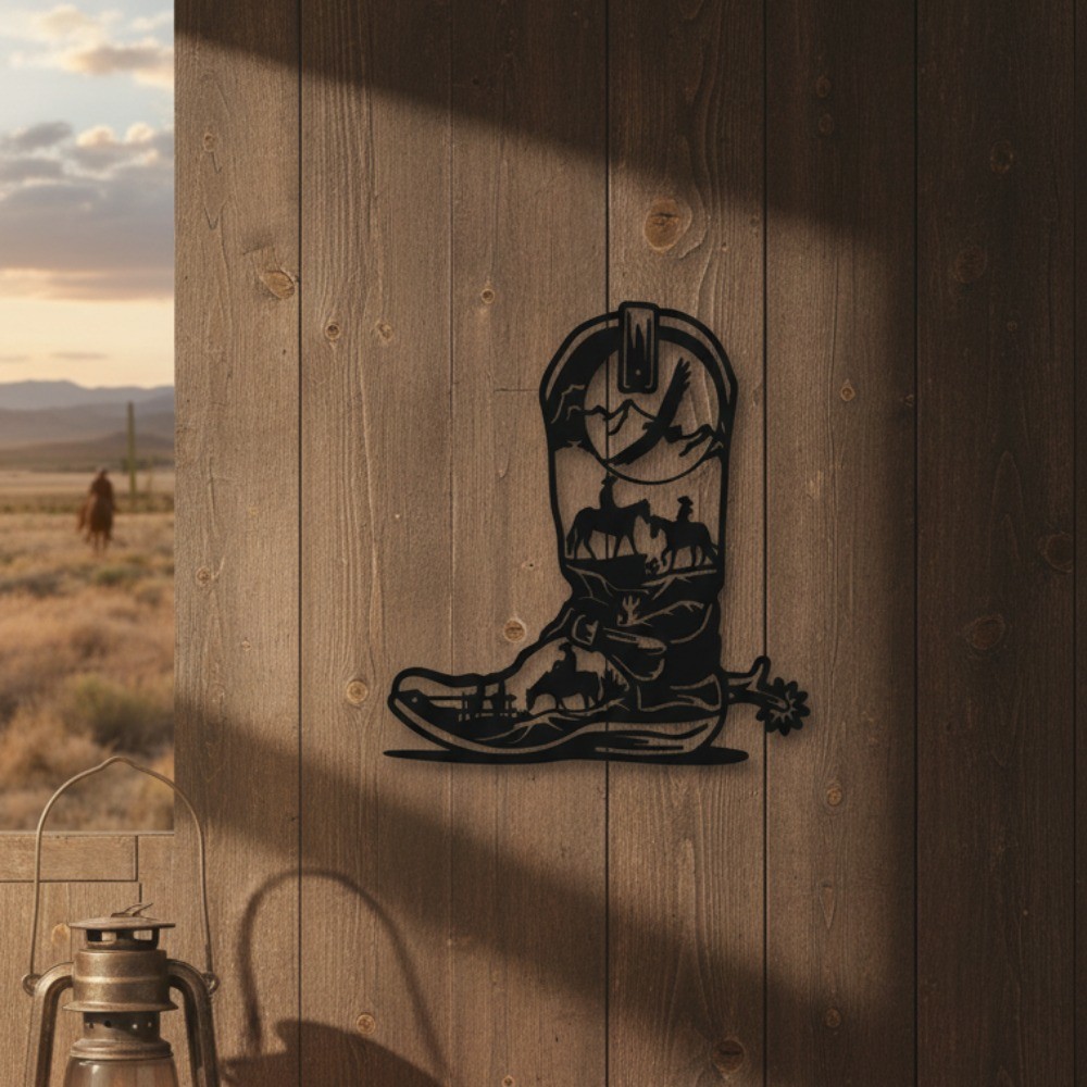 Metal Boots Wall Art Sculpture – Western Rustic Decor for Boot Lovers