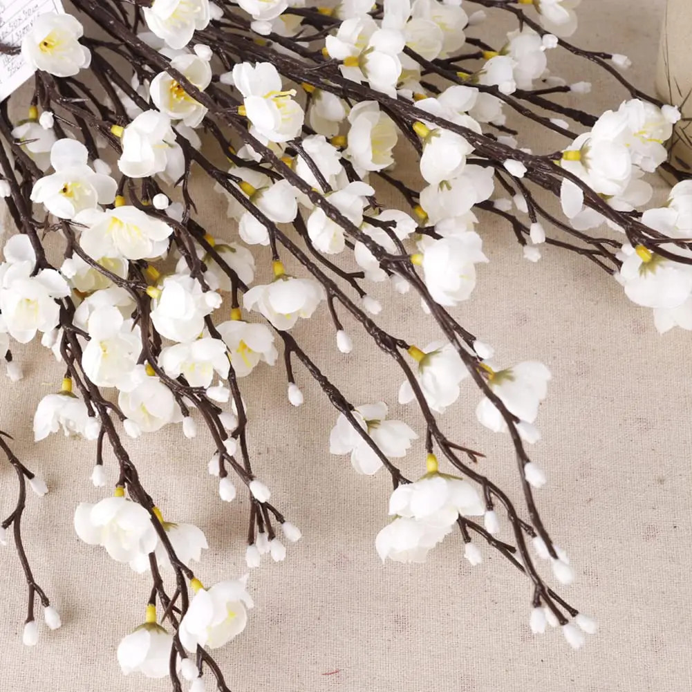 Artificial Plum Blossom 21.7” Fake Wintersweet Long Stem Plastic Flowers