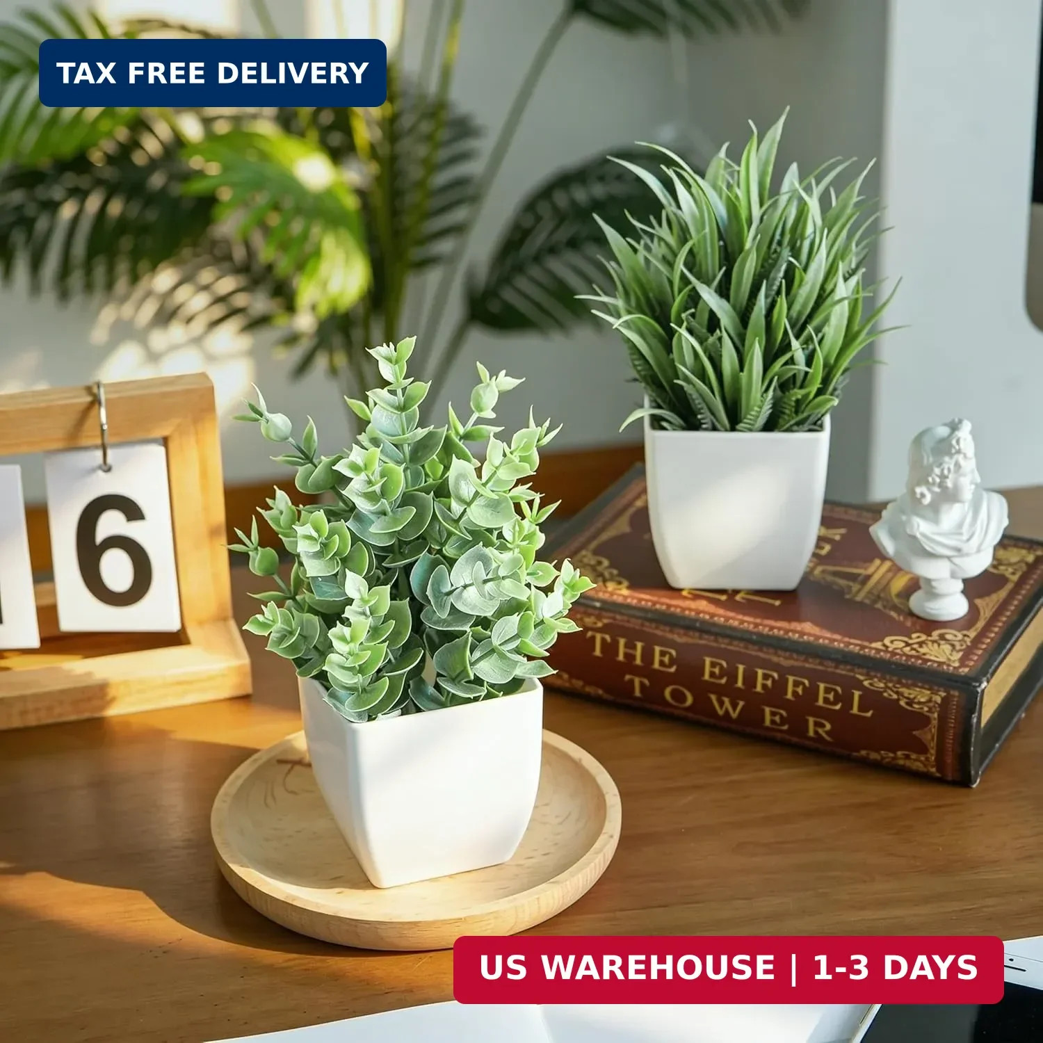 Der Rose 2 Pack Small Fake Plants Mini Artificial Potted Plants for Table Desk H