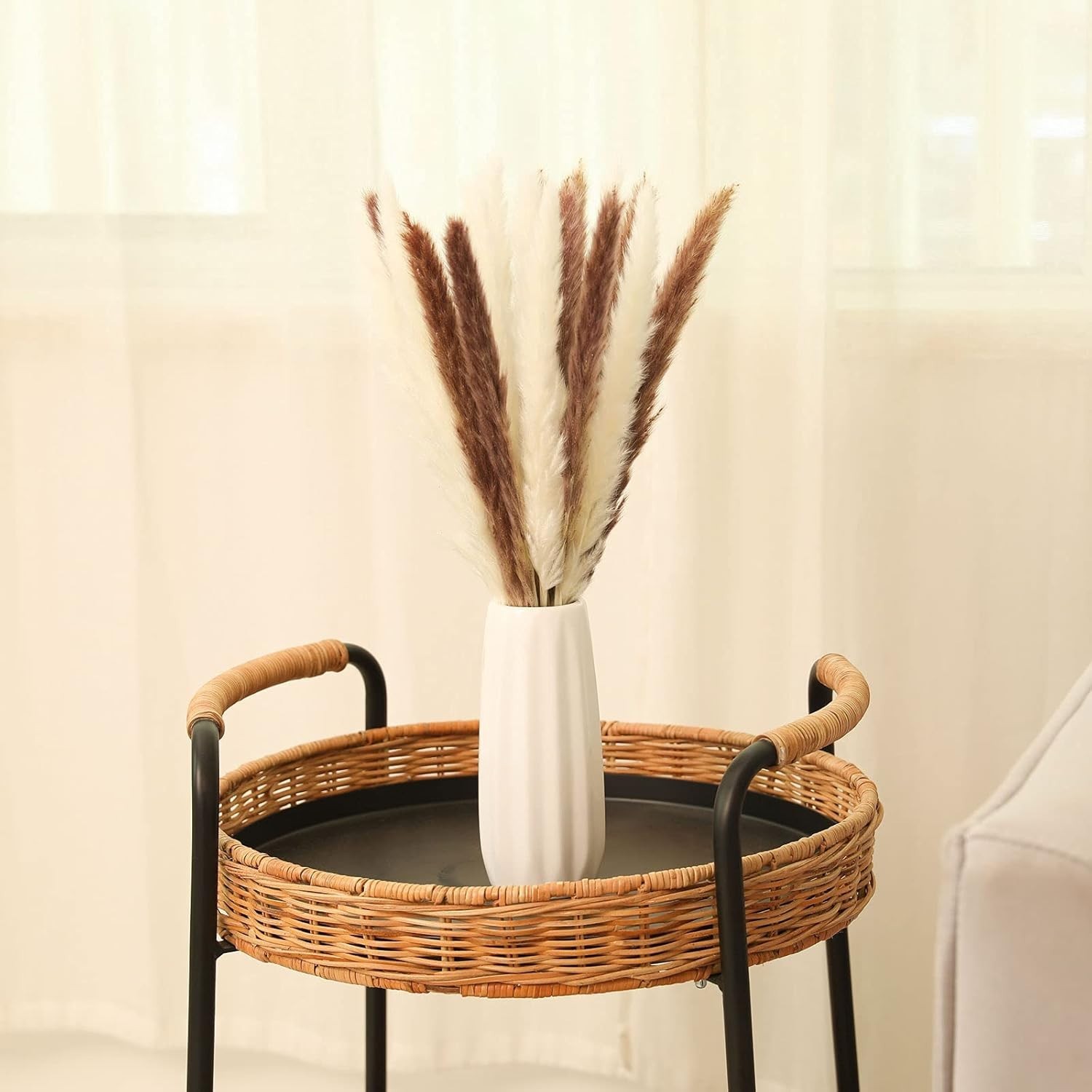30 Pcs Natural Pampas Grass – Fluffy & Stylish 17.7 Inch Decorating Bouquets