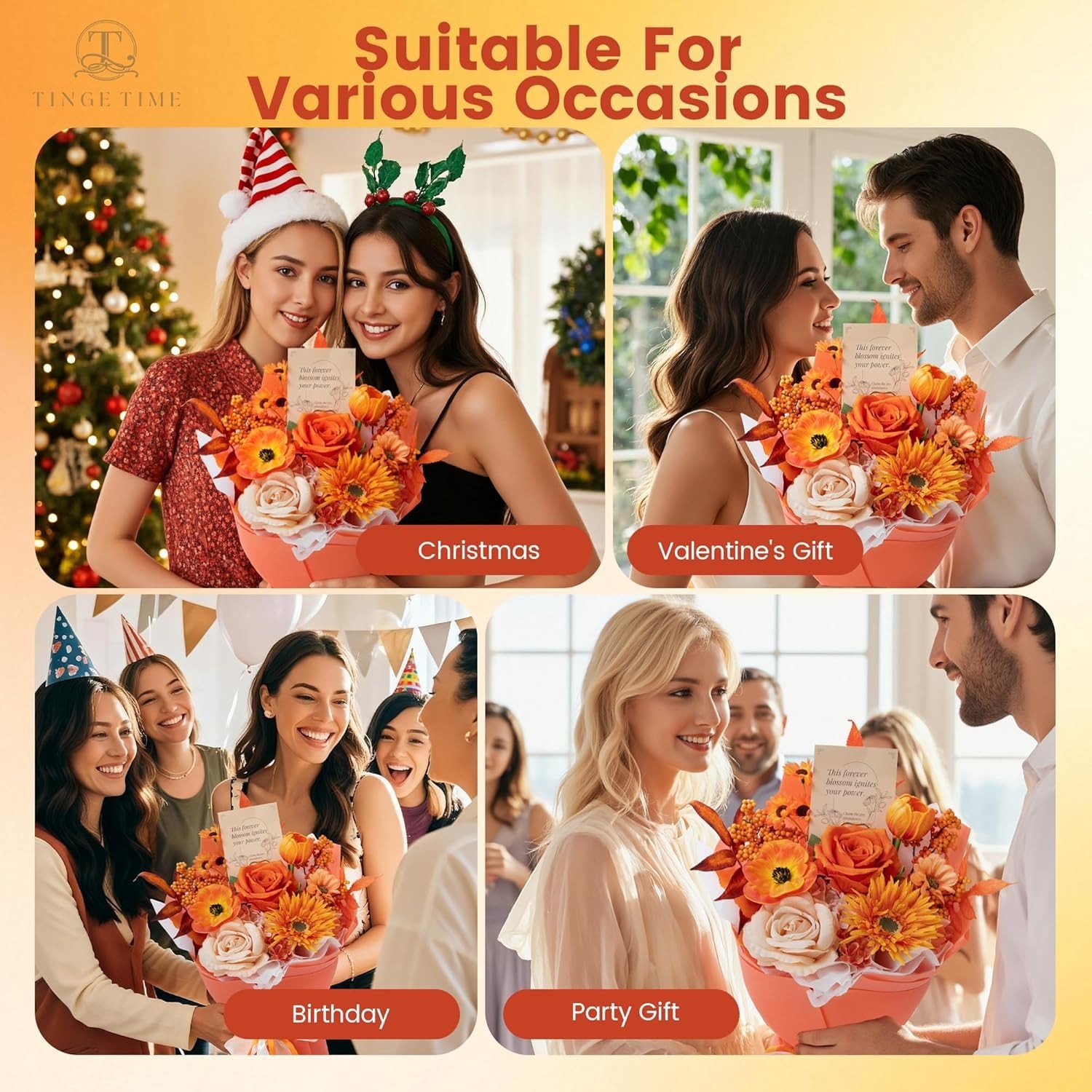 Tinge Time Preserved Flower Bouquet, Orange Artificial Flowers