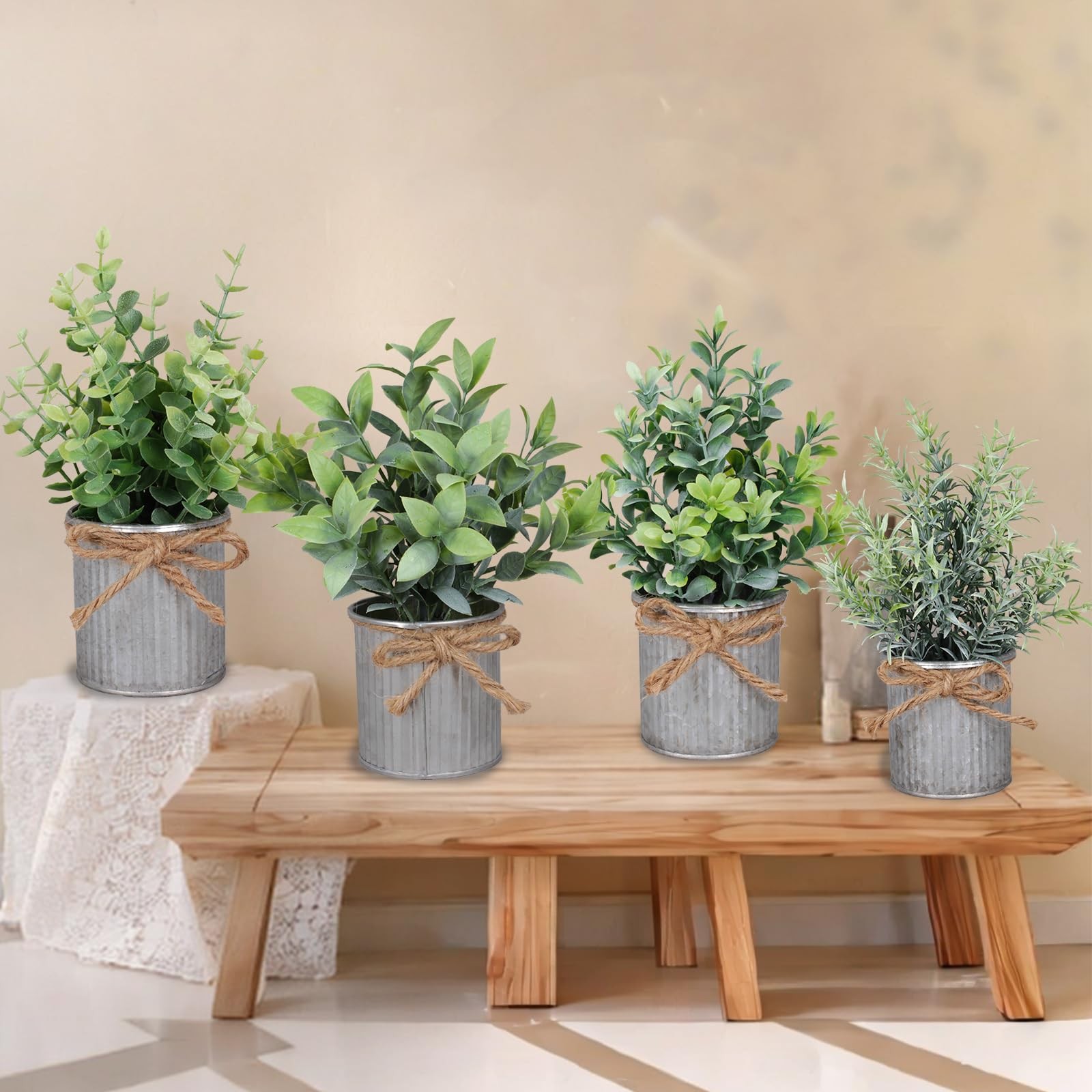 Small Artificial Plants Set of 4 Fake Potted Plant with Iron Pot Mini Greener…