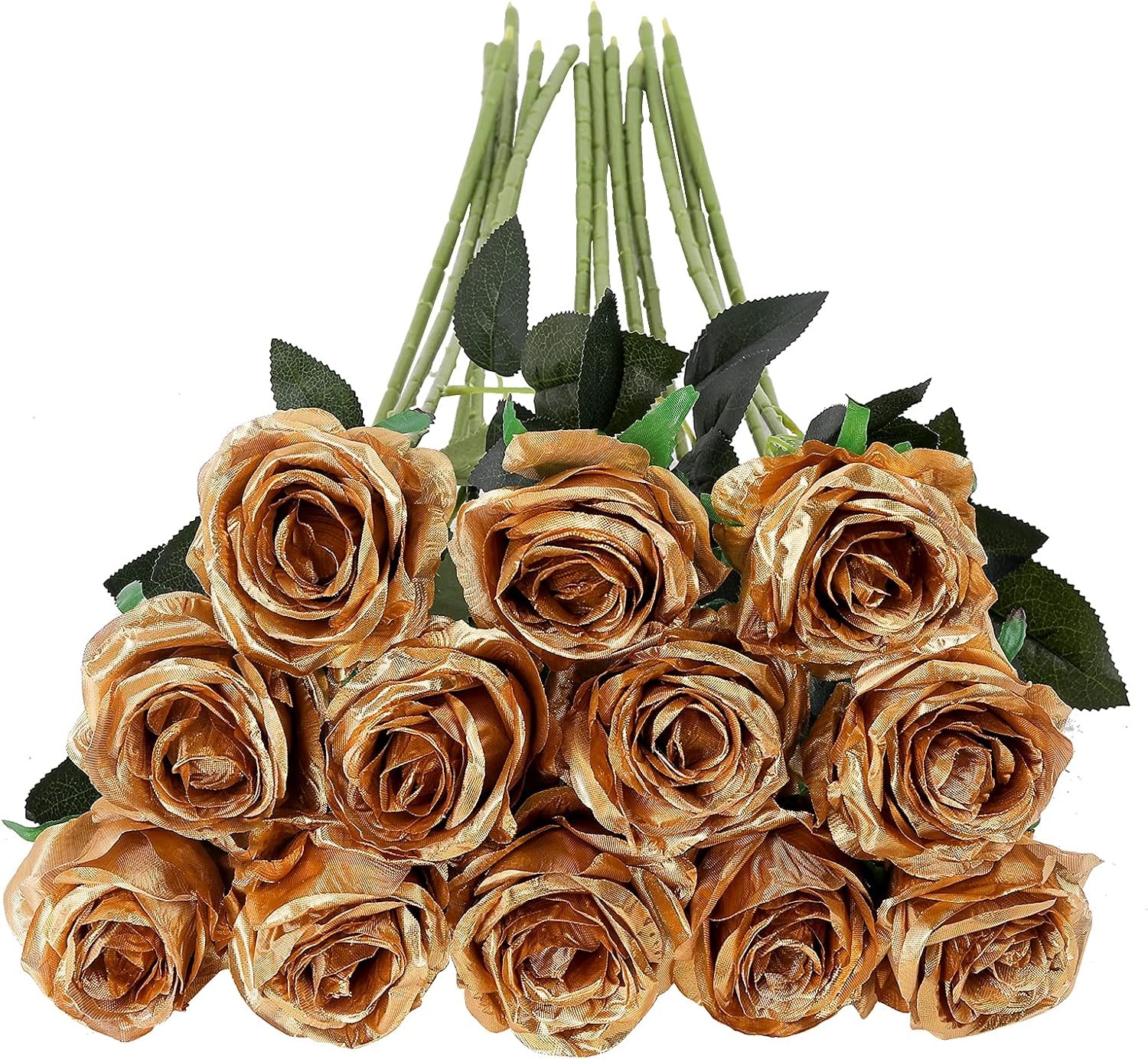 12 Pcs White Roses Long Stem, Artificial Silk Bouquet Wedding DIY