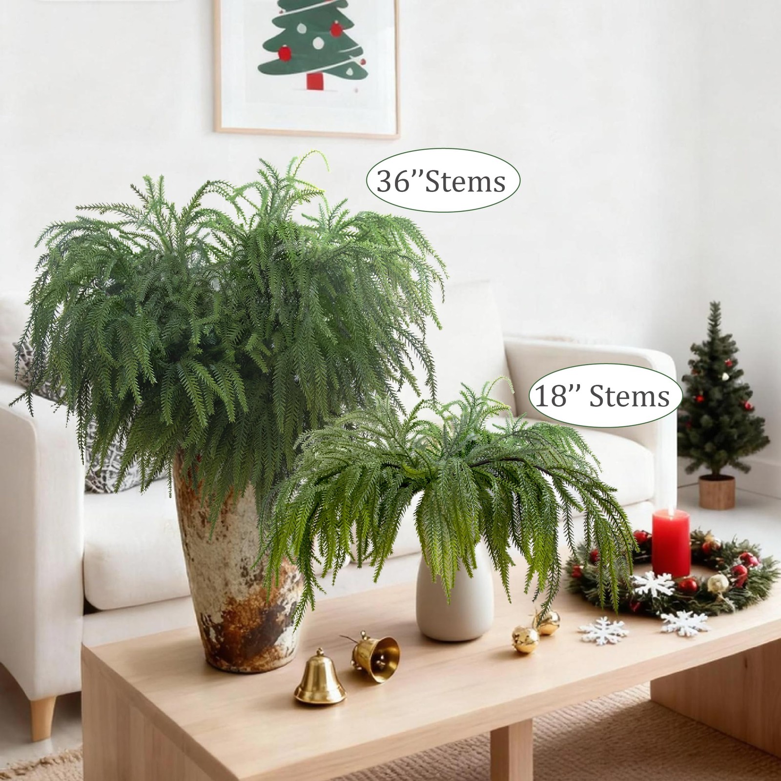 8 Pack 36 Inch Real Touch Christmas Norfolk Pine Branches – Artificial Greene…