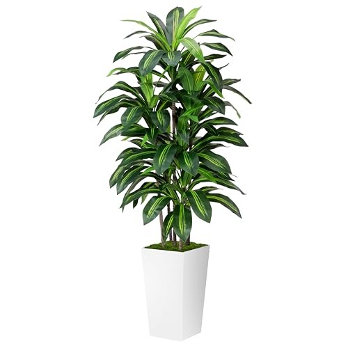 Artificial Dracaena Plant Indoor 5FT – Fake Tree with Tall Planter – 5ft White