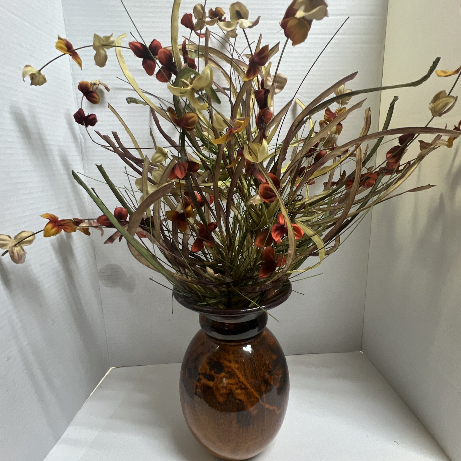 Fall Flower Bouquet Bundle Pic Silk Flowers Pine Leaves Natural Look Large NOS