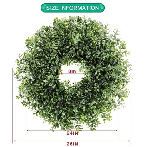 26” Large Boxwood Wreath for Front Door, Window – Artificial Boxwood Leaves