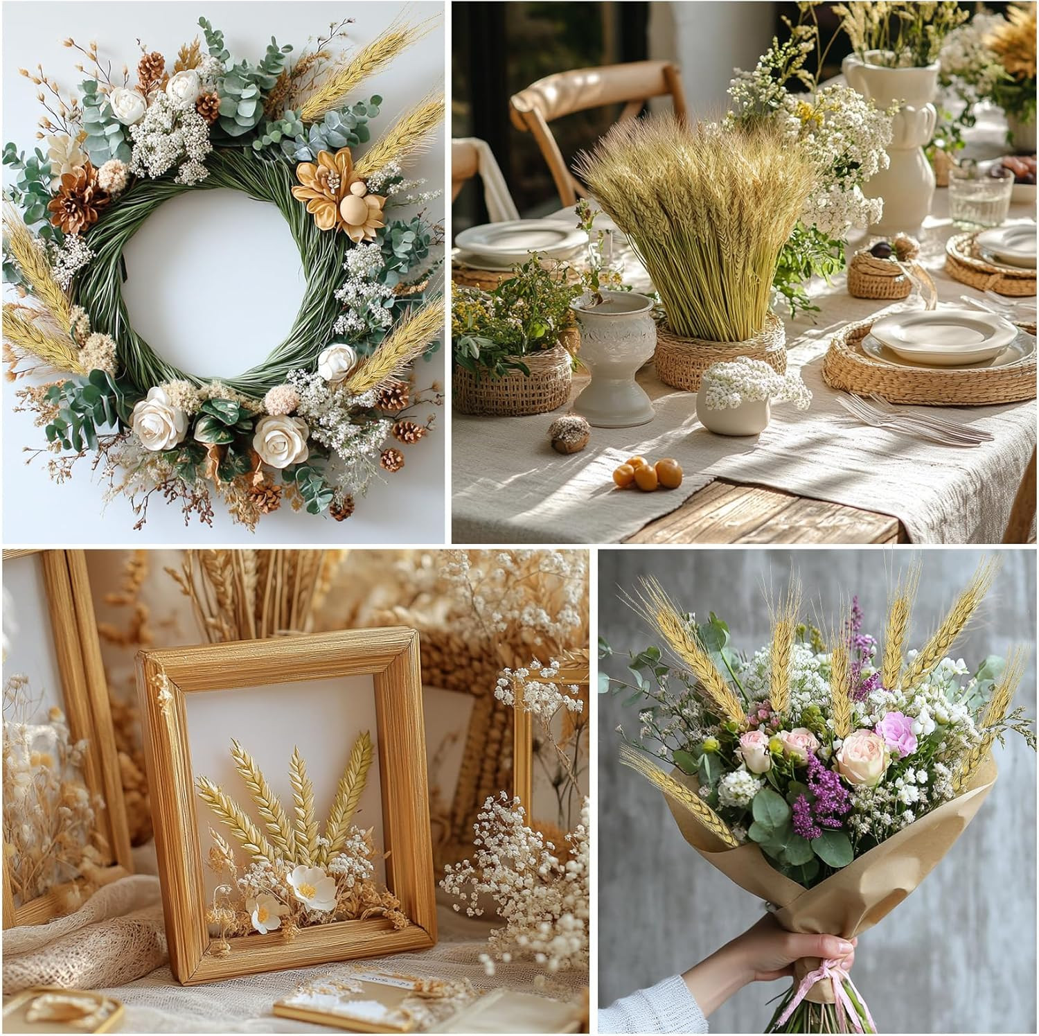 Dried Flowers for Vase – 50 Stems Natural Cyan Wheat Straw Grass 13.3 Inches Gra