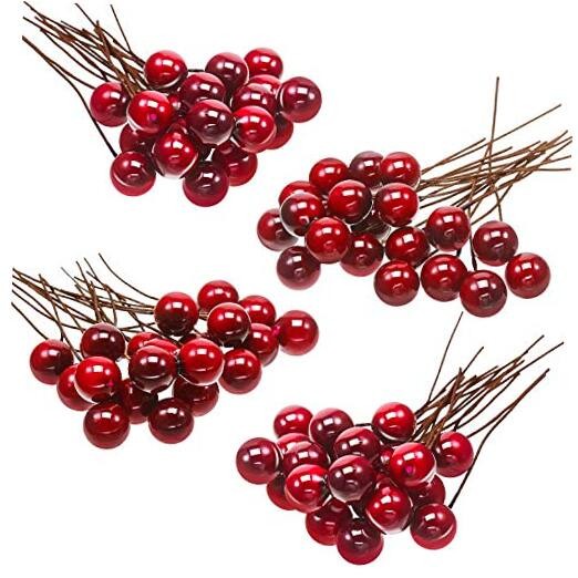 100 Pack Artificial Holly Berries Mini 10 mm Christmas Fake Berries Wine Red