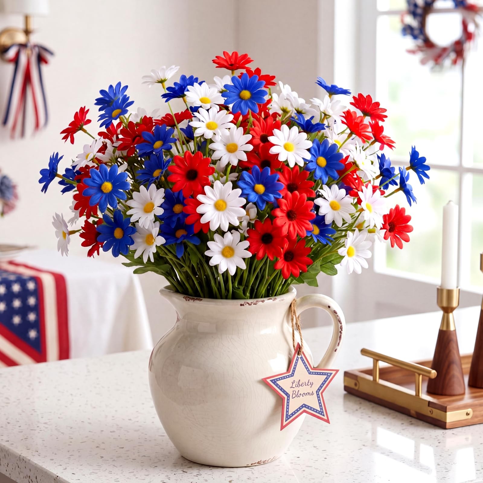 24 Pcs 4th of July Artificial Flowers Red Blue White Daisy Patriotic Decorati…