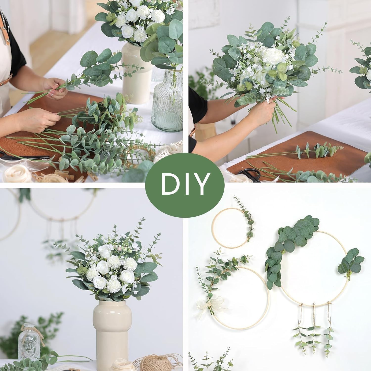 Eucalyptus Stems and Mixed Flowers 110 Pcs Realistic Greenery for Arrangements