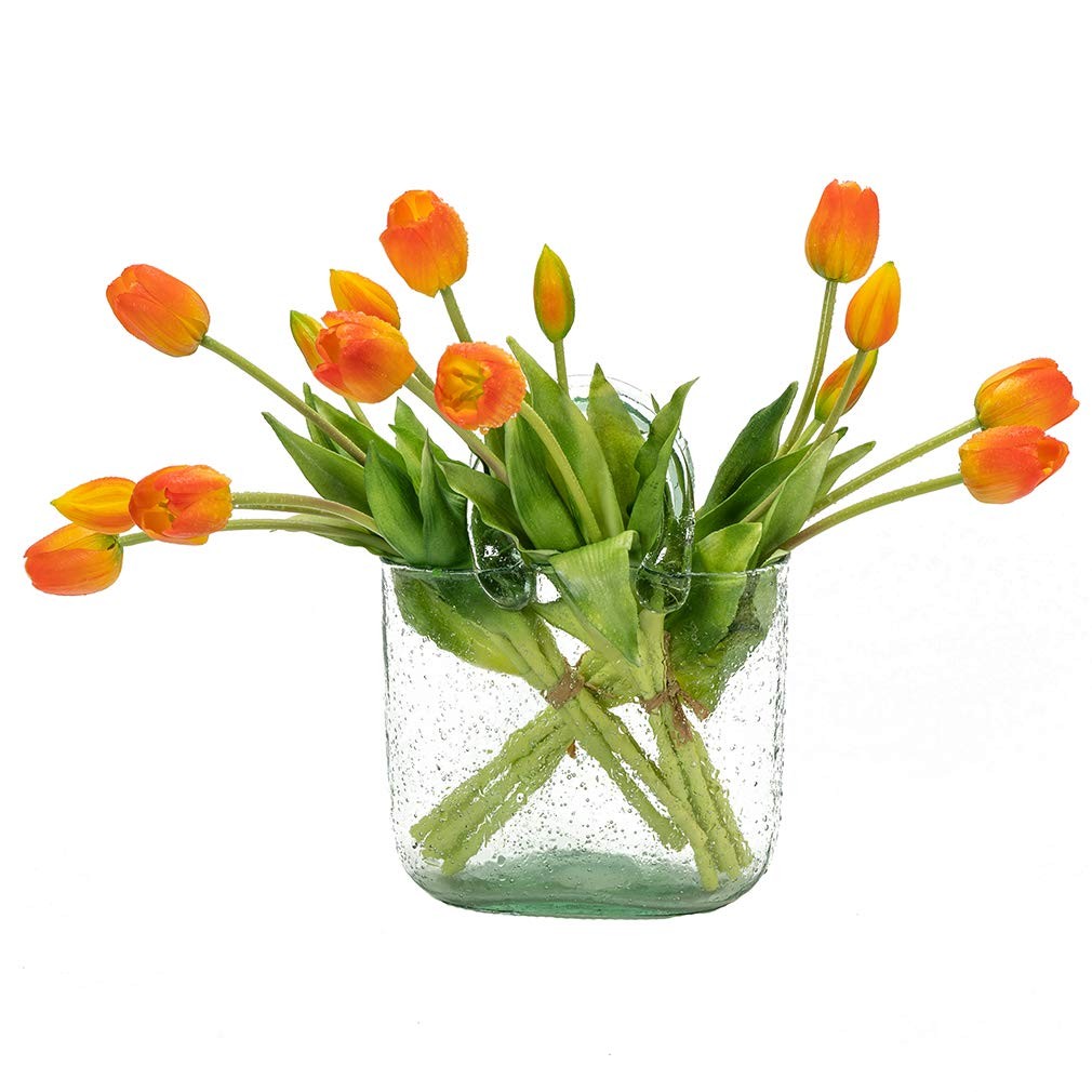 15 PCS Artificial Tulips Flowers Latex Bouquet Fake Orange Wedding Office