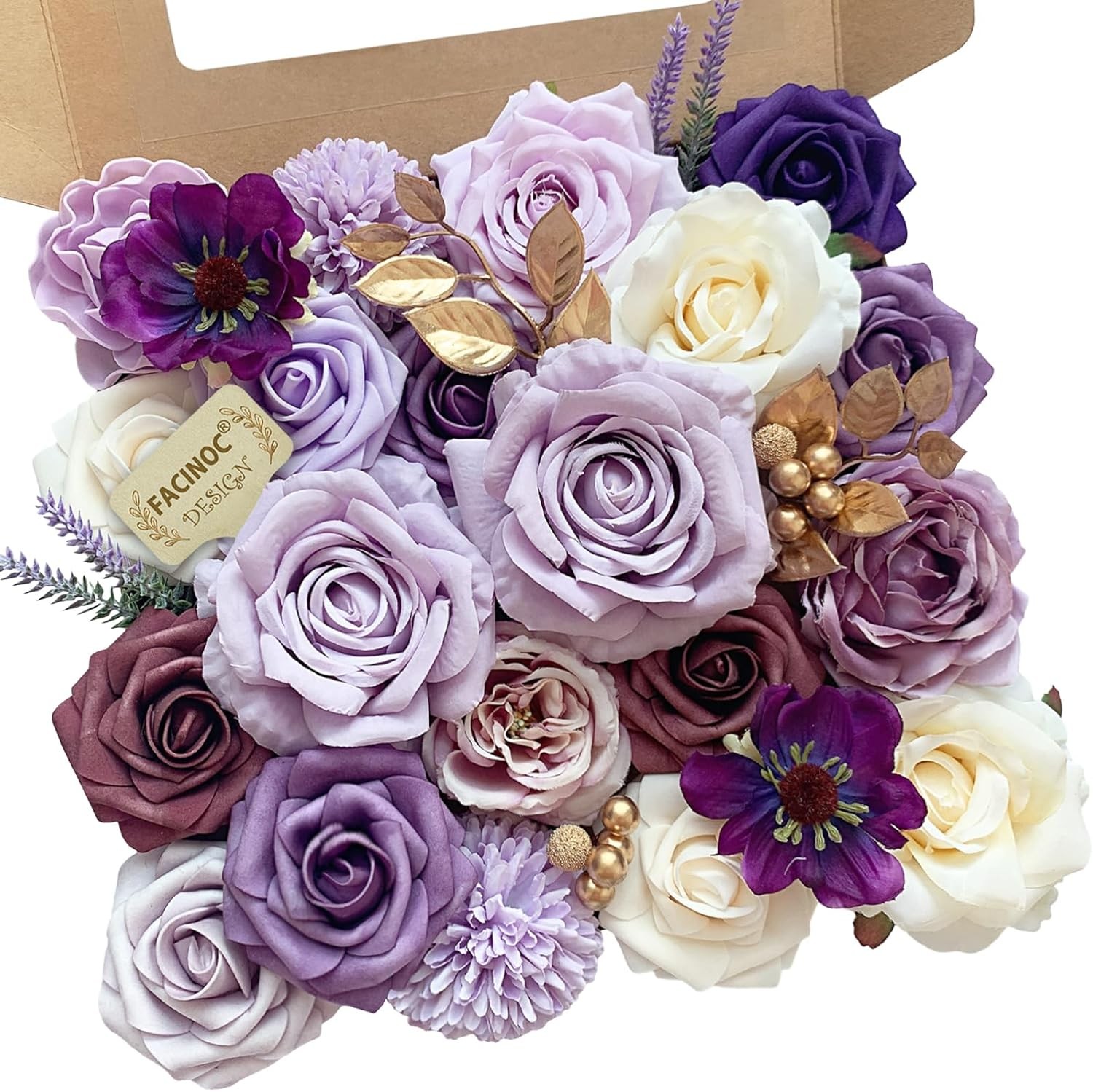 19 Pcs Dusty Blush Pink Roses, Artificial Bouquet Box Set DIY Bridal
