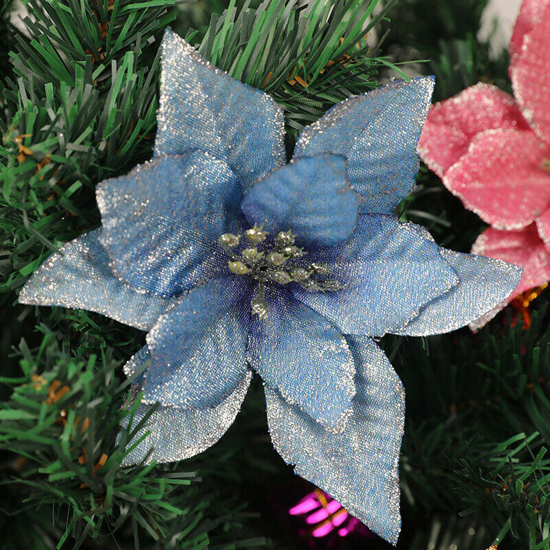 Artificial Flowers Glitter Christmas Ornaments Thanksgiving Birthday Wedding 5pc