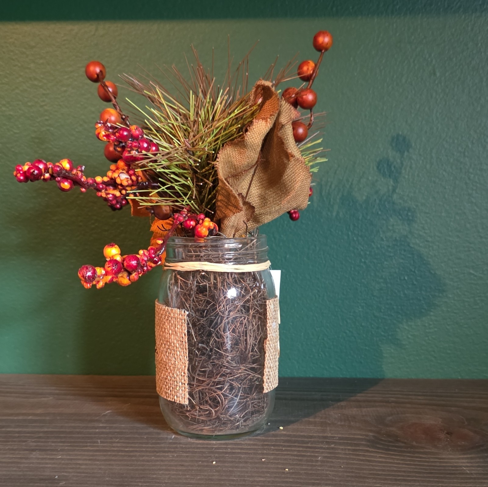 Audrey’s Artificial Fall Sunflower & Berry Floral Glass Vase Arrangement 6F5540
