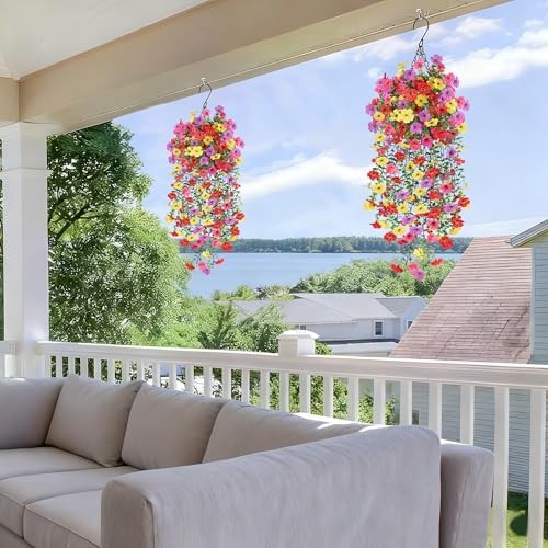 Artificial Flowers for Outdoors, UV Resistant 2 Bundles Fake 2PCS Mix Colors1