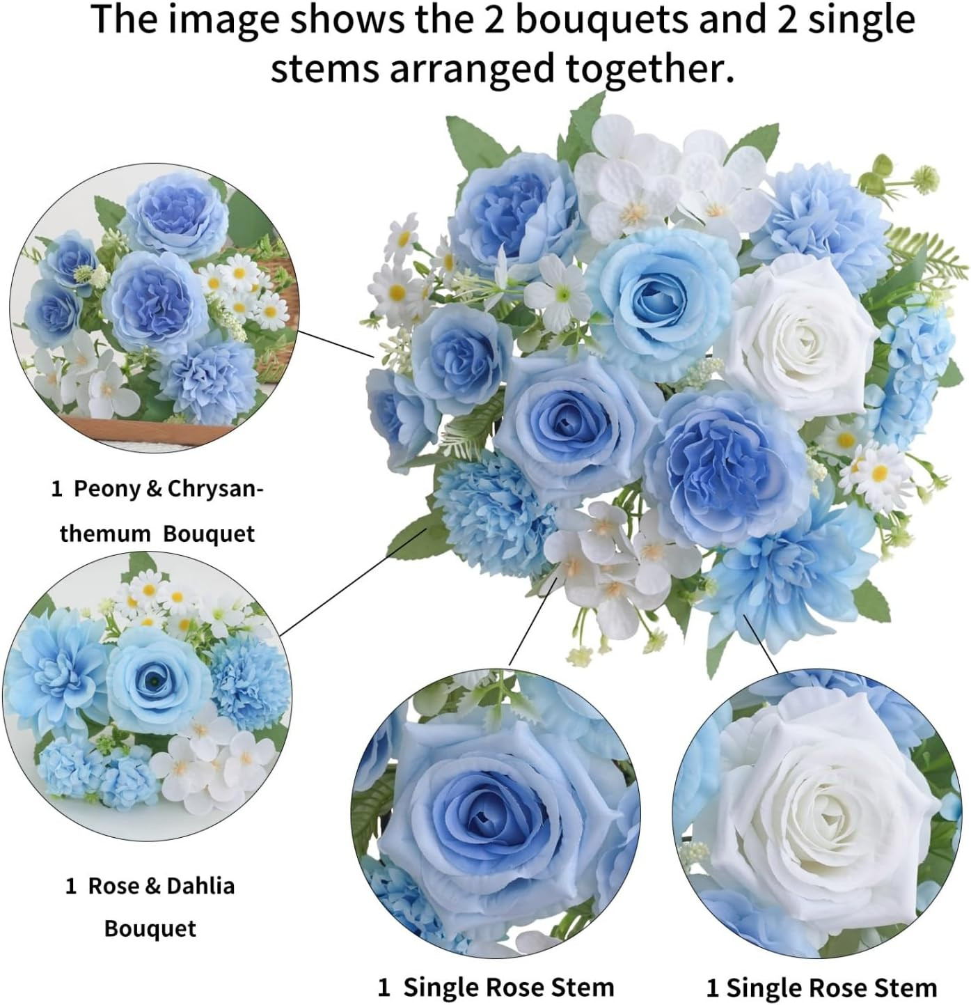 4 Pcs Mixed Artificial Flowers Set, Small Artificial Peony Bouquet Fake Rose …