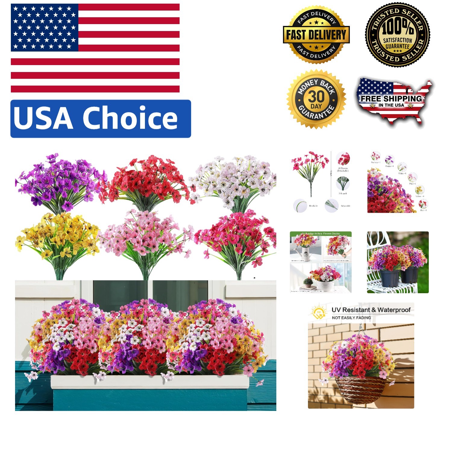 24 Bundles of No-Fade Artificial Flowers – Vibrant Faux Plants for All Occasions