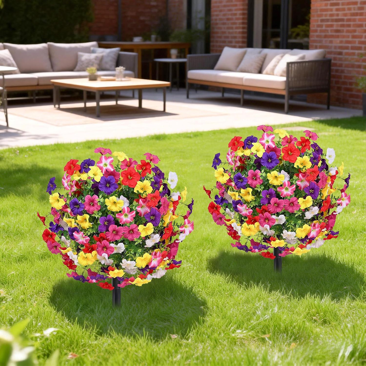 Set of 2 UV Resistant 23″ Boxwood Topiary Balls with Petunias for Outdoor Decor