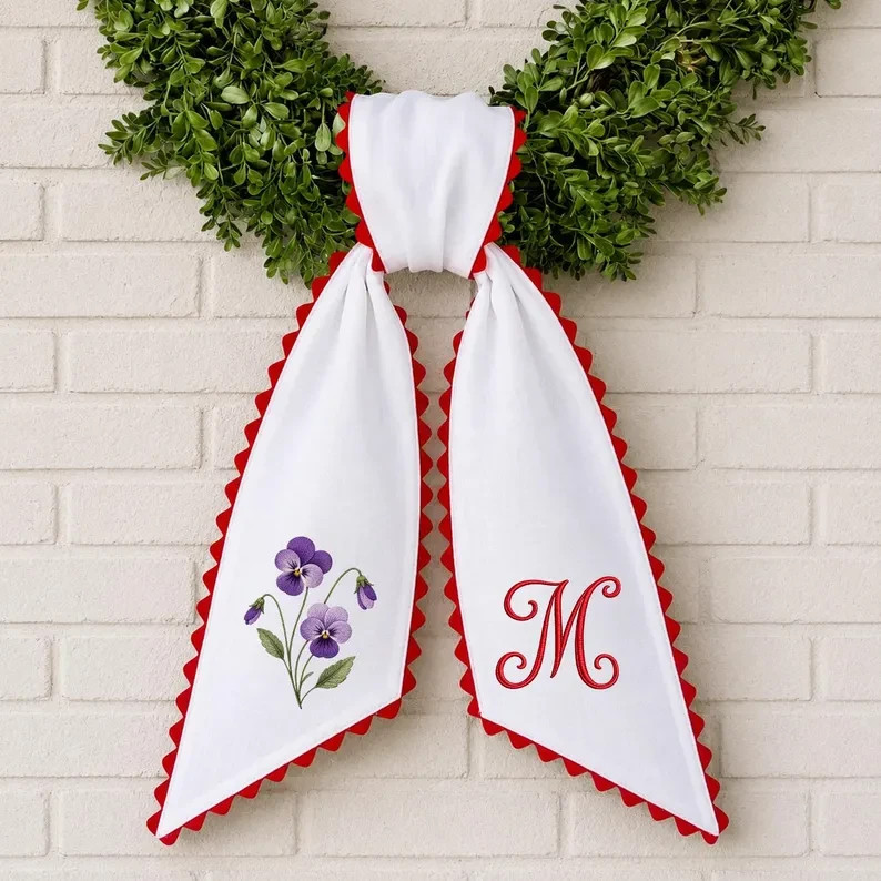 Custom Embroidered Witch Floral Wreath Sash, Monogram Color Wreath Sash