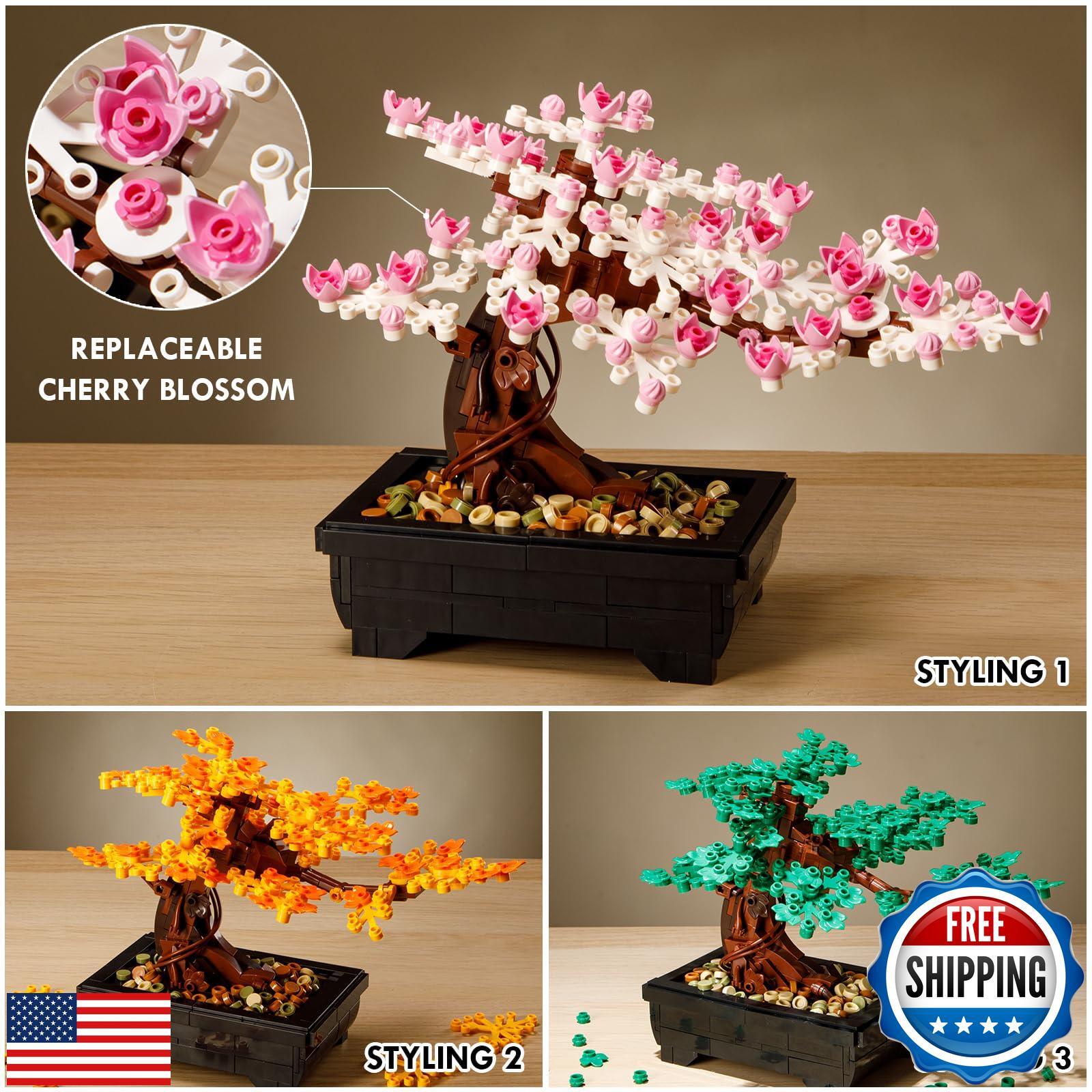 Cherry Blossom Tree Building Sets,Le-go Bonsai Tree Sets for Adults,3 in 1 Bo