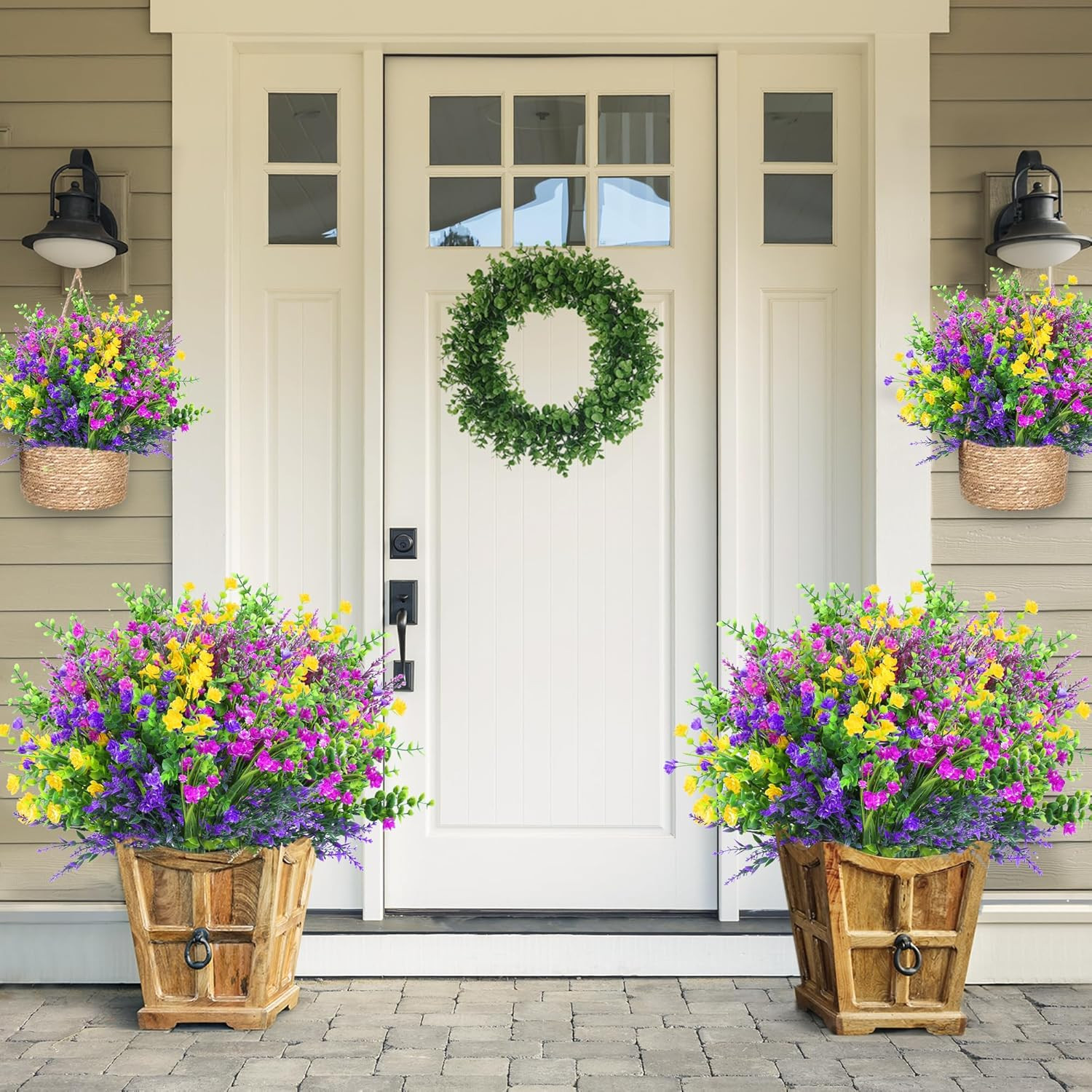 Artificial Flowers for Outdoors 12 Bundles UV Resistant Boxwood Shrubs Artificia