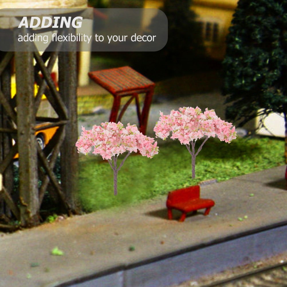 10Pcs Reusable Miniature Pink Cherry Blossom Trees Plastic Simulation Tree Model