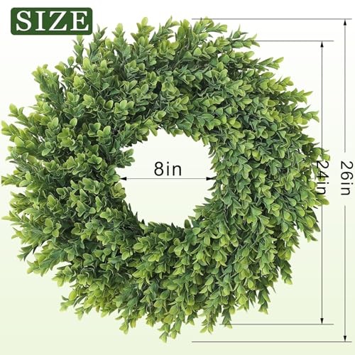 26″ Artificial Boxwood Wreath for Front Door – Large Faux Plant Fake Greenery