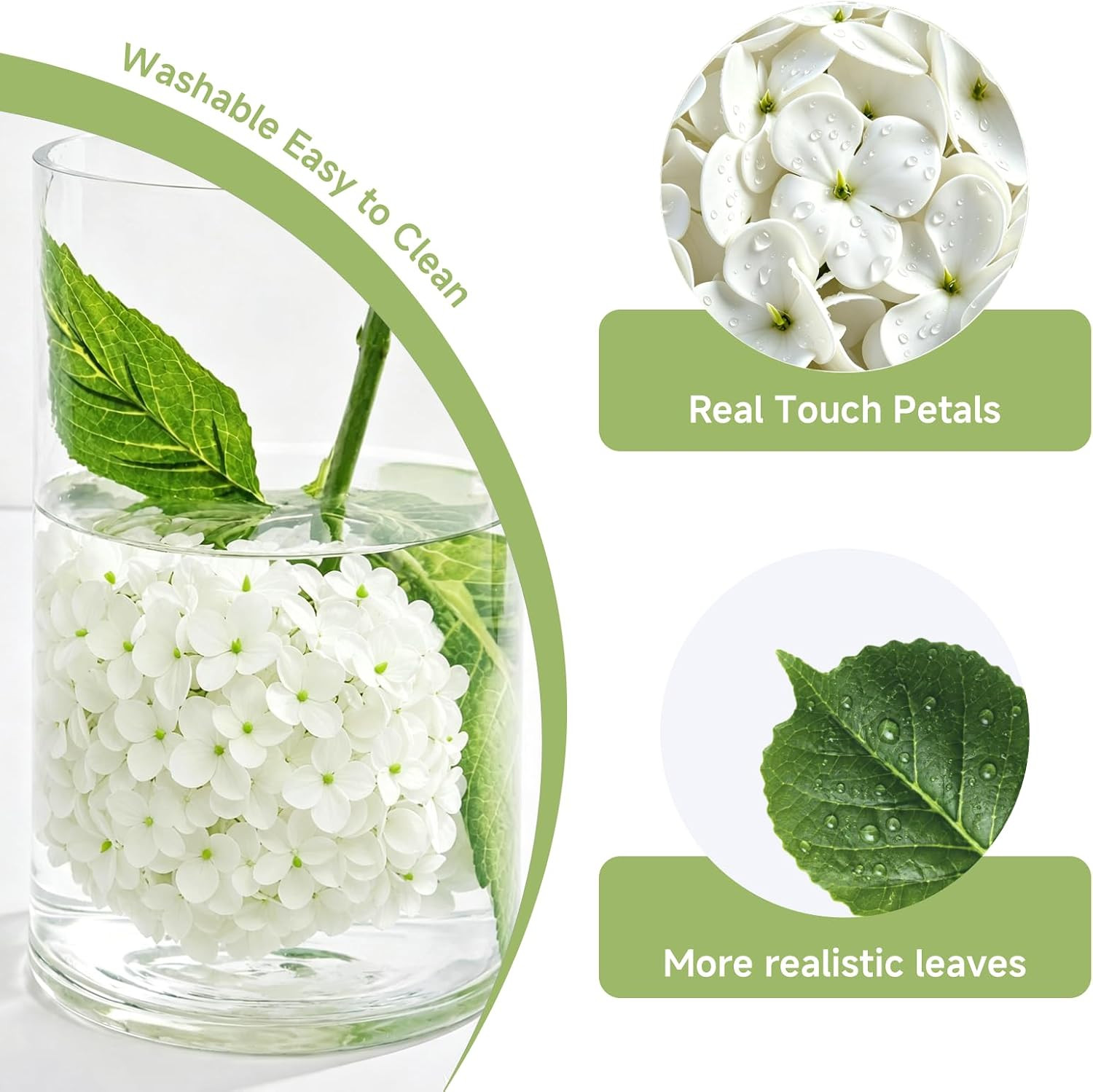 12 Pcs 21″ White Realistic Hydrangea Artificial Flowers for Weddings & Decor