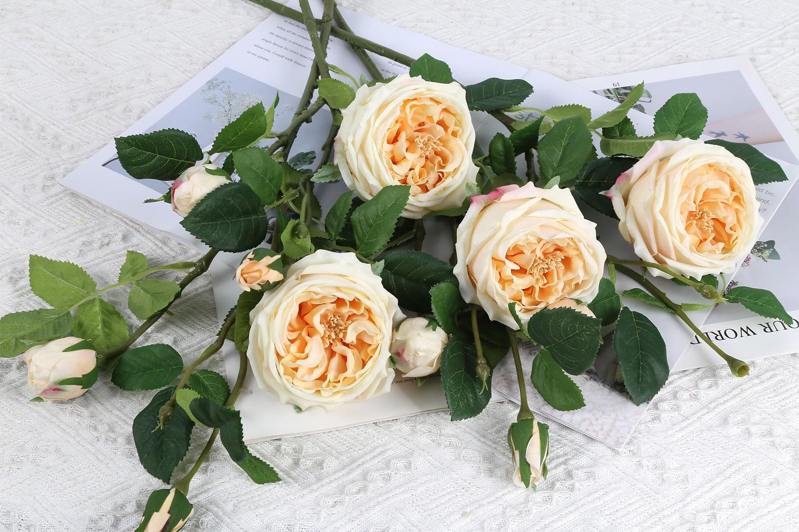 Real Touch Austin Roses Peonies Artificial Flowers 4 Bouquets Latex Fake Peon…