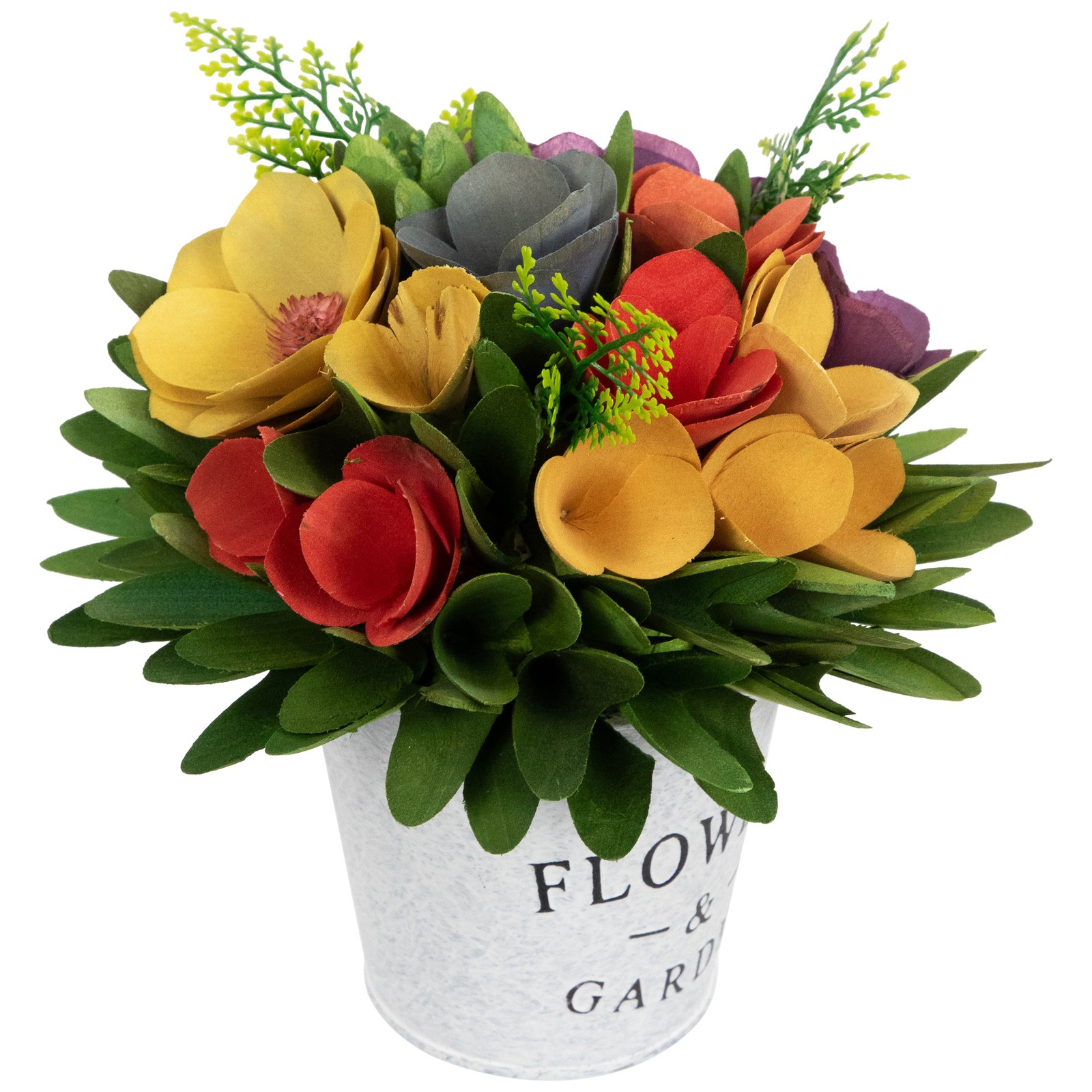 Northlight Wooden Artificial Spring Floral Arrangement “Flowers Garden” Pot – 8″