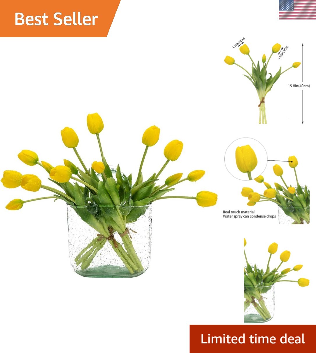 Durable Realistic Artificial Tulips – 15pc Yellow Bouquet for Year-Round Beauty