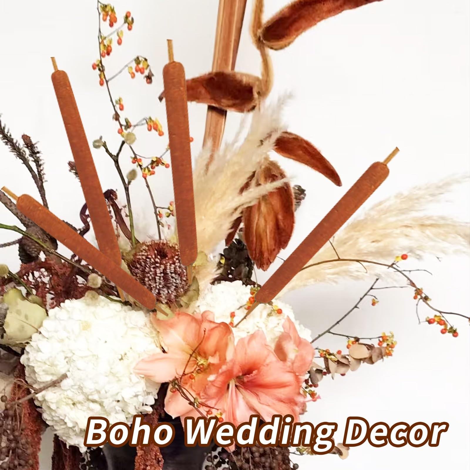 30 PCS Natural Dried Cattail Flowers 17 Inch Brown Rustic Floral Wedding DIY