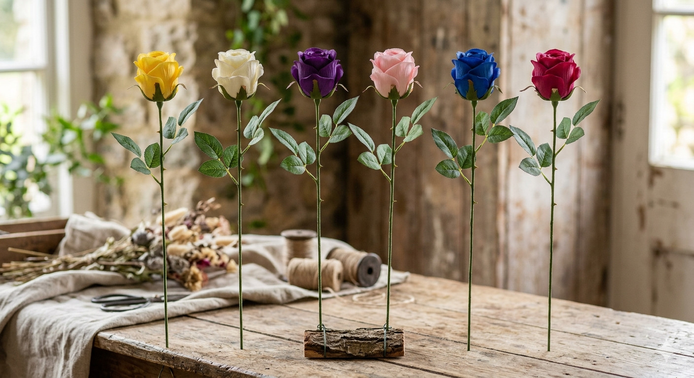 Extra Long Stem Artificial Roses Buds Assorted Color 12 Pcs – 24″ Roses