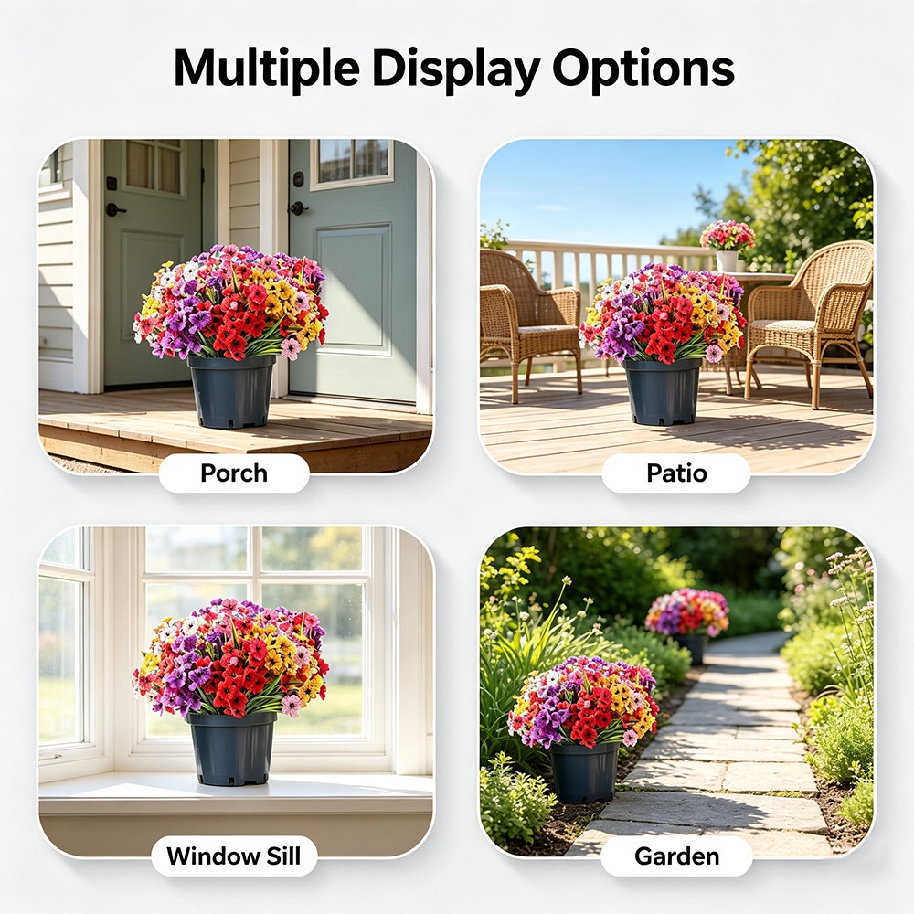 24 Bundles Artificial Flowers for Outdoors Decoration, UV Resistant Mixed Color