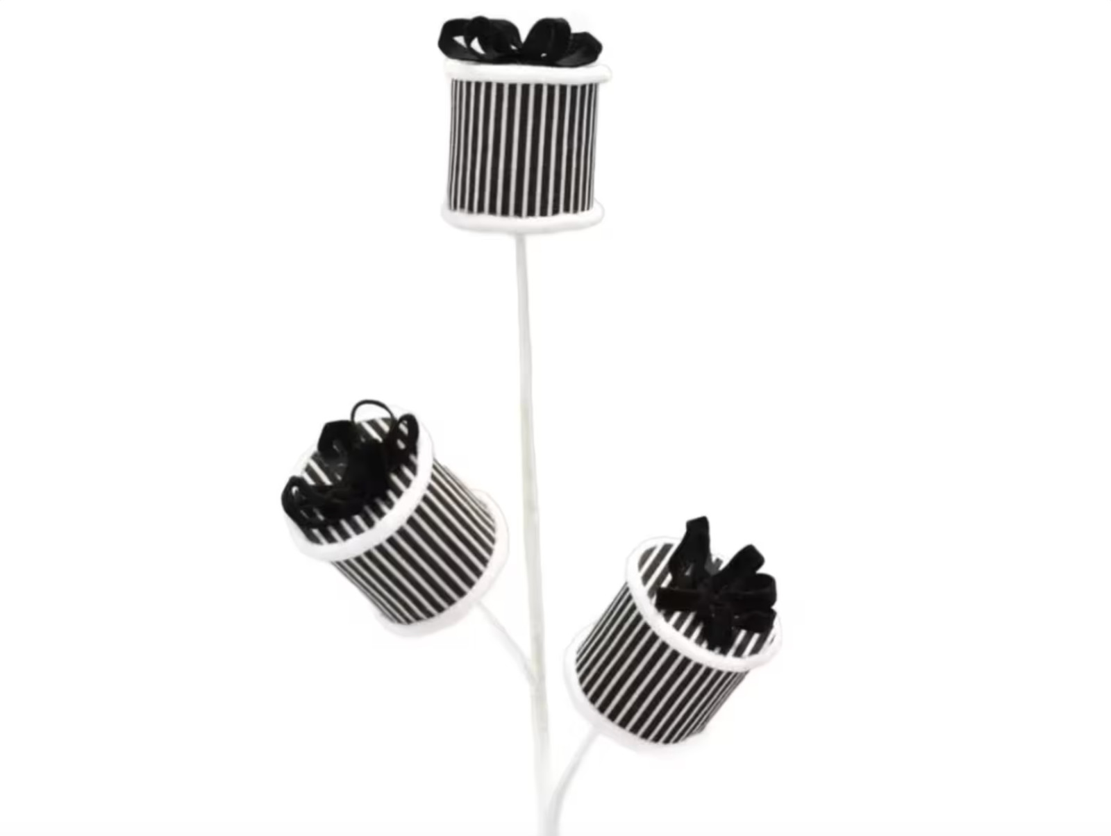 Black and White Striped Round Present Packages Spray Stem Christmas Pick