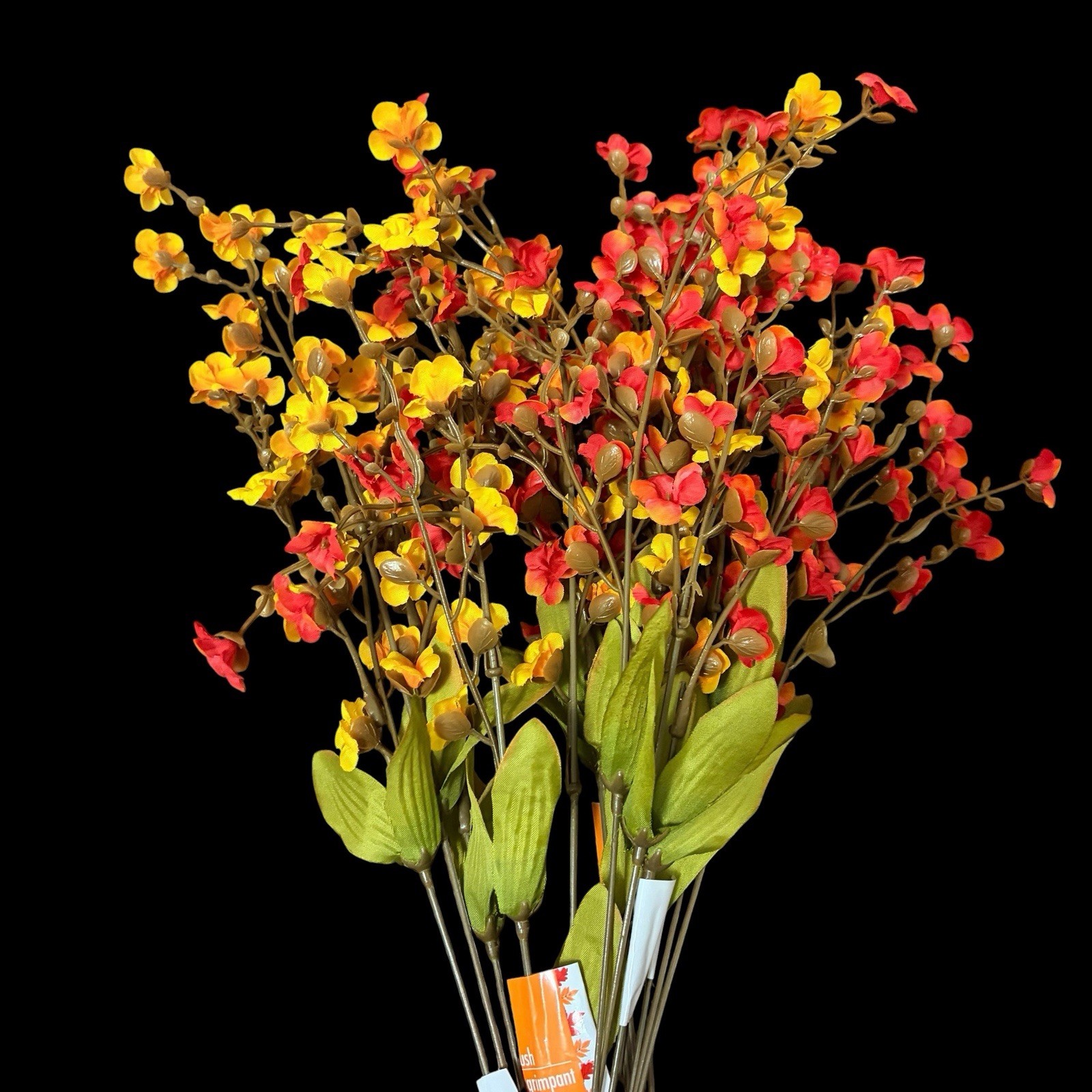 5ps/ Stems Babys Breath/Wild Silk Artificial Flowers Yellow Orange Mix 27” New
