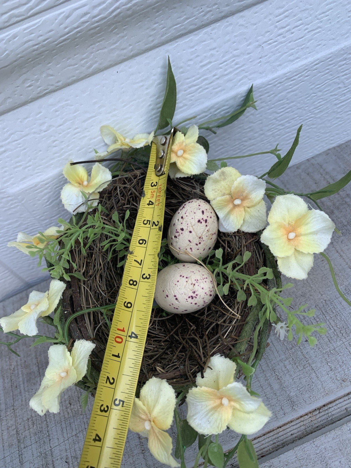 Decorative Bird’s Nest With 2 Faux Eggs And Yellow Artificial Flowers Spring