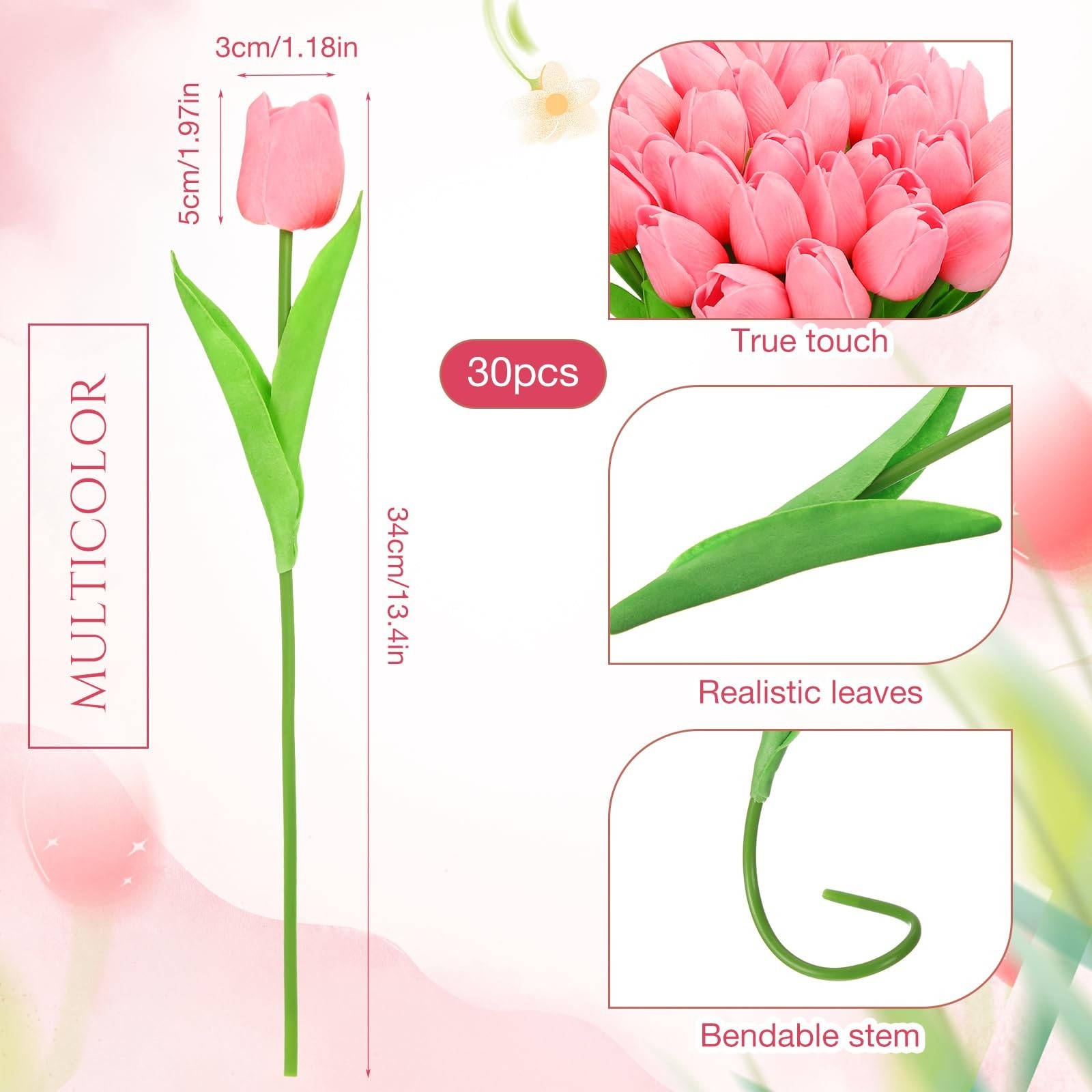 Lyrow 30 Pcs Tulips Artificial Bouquet Flowers Faux Tulips for Home Kitchen W…