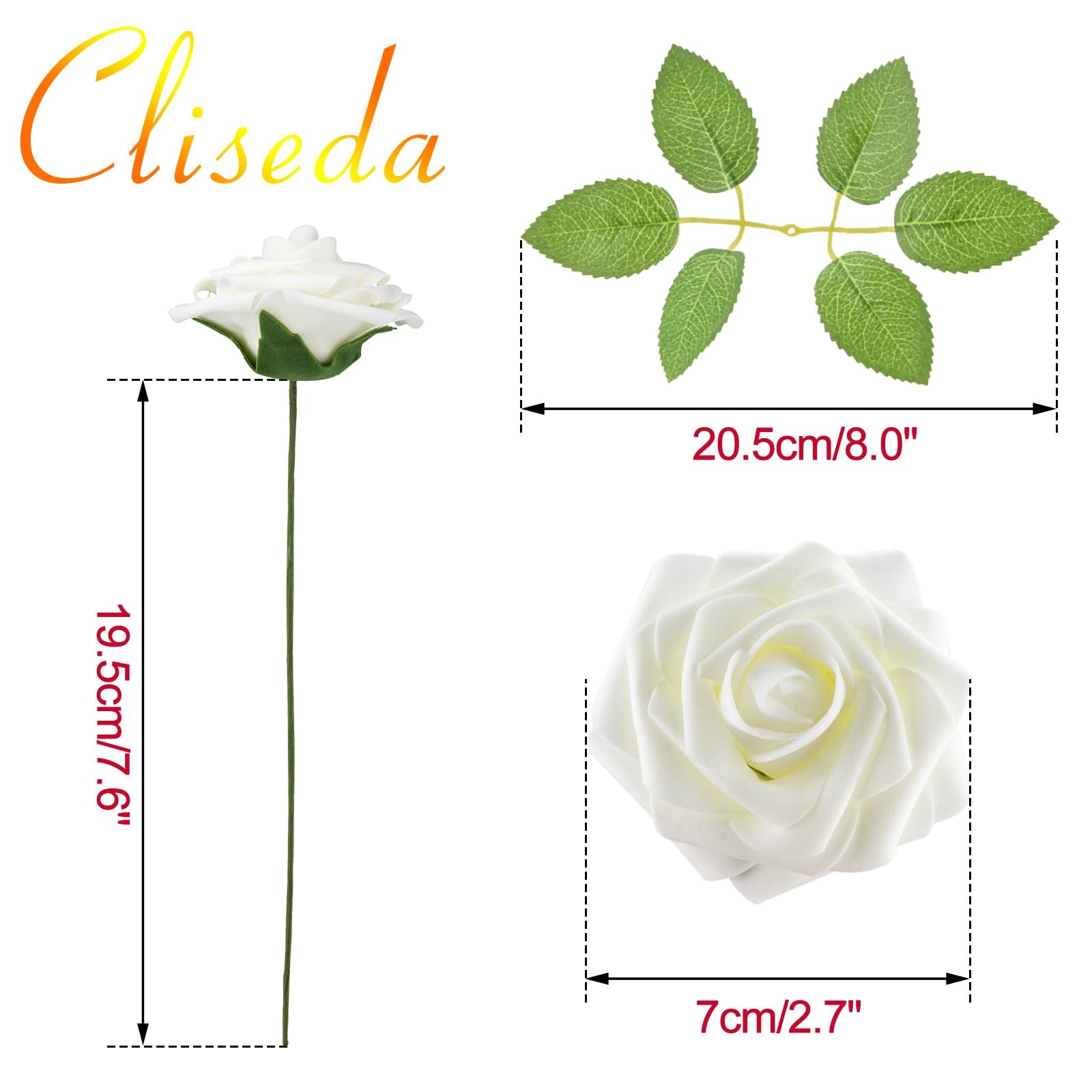 100Pcs Artificial Flowers Ivory White Fake Foam Roses with Stems