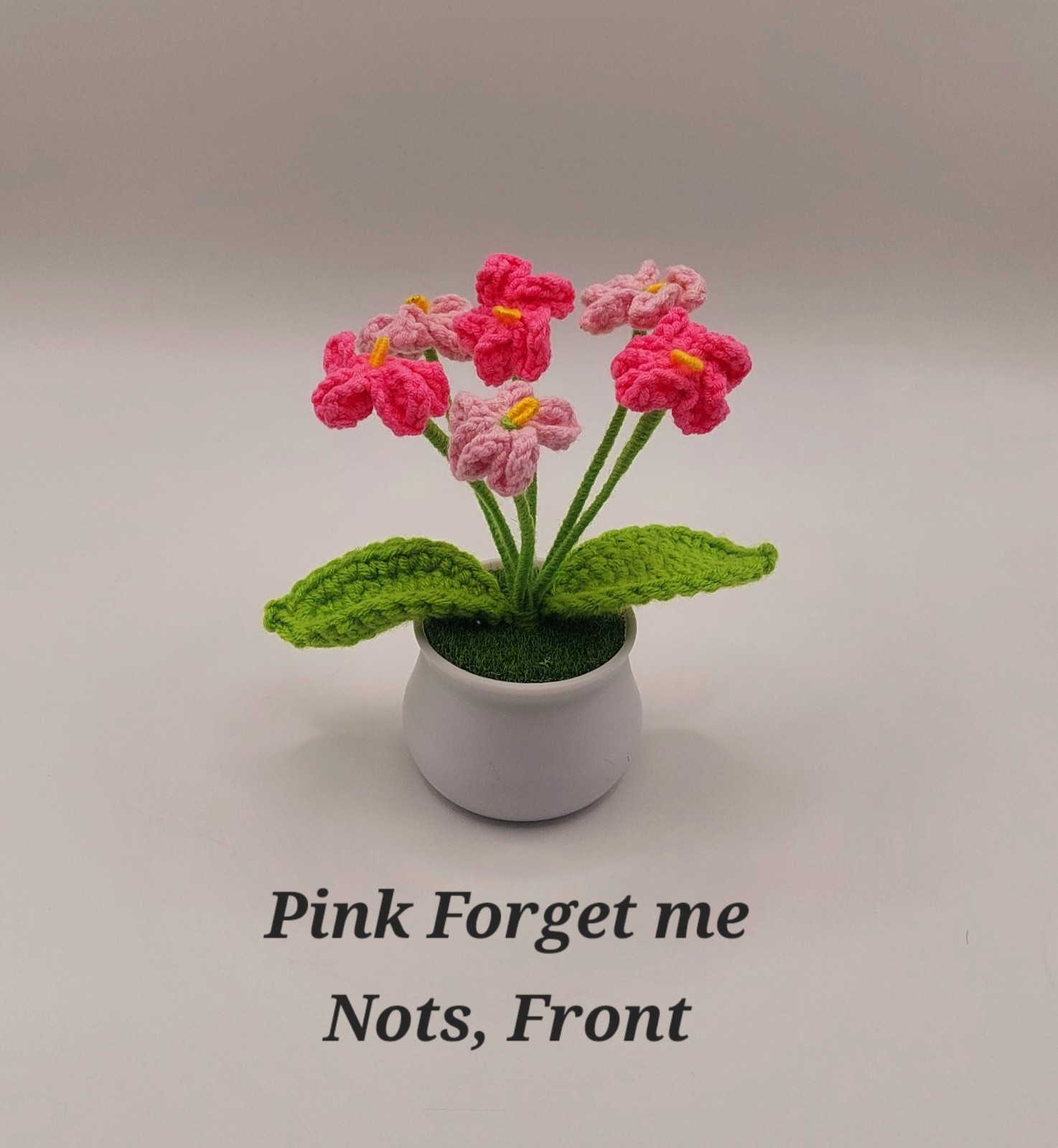 Crocheted Handmade Spring Flowers In Mini Pot W/Grass, Posable~Variety You Pick