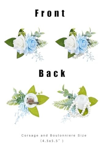 Light Blue Corsage and Boutonniere Set for Wedding Prom Artificial Rose Flow
