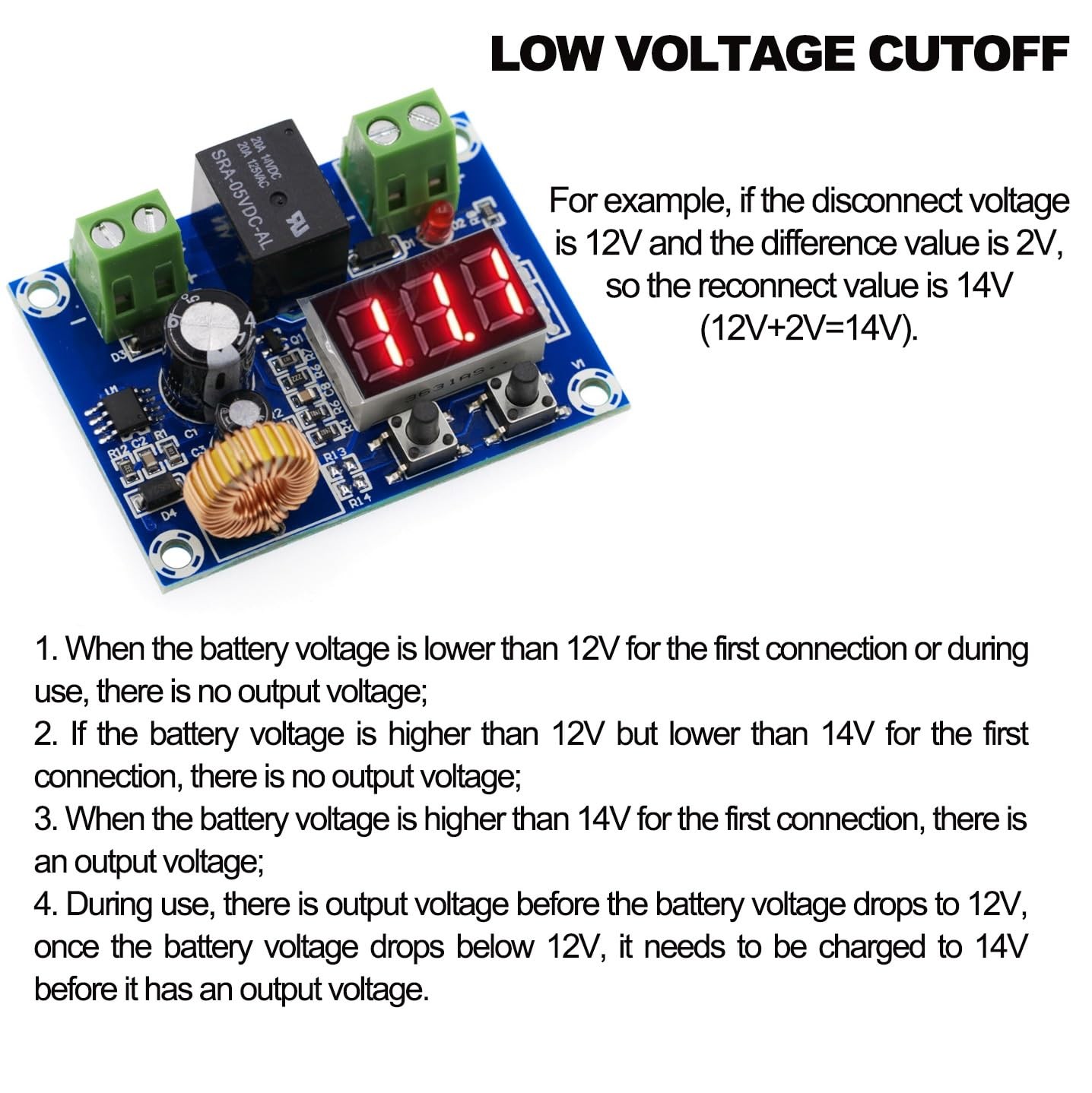 2 PCS Low Voltage Cutoff, DC 12V-36V 20A Low Voltage Disconnect Switch, Low Volt