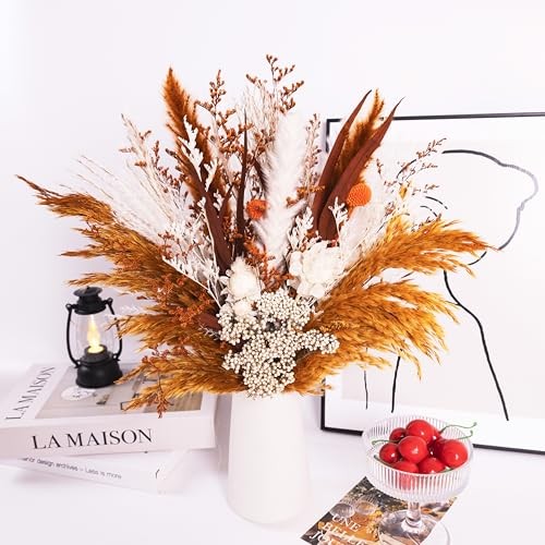 Boho Dried Flower Bouquet – Natural Pampas Grass and Real Brown and White